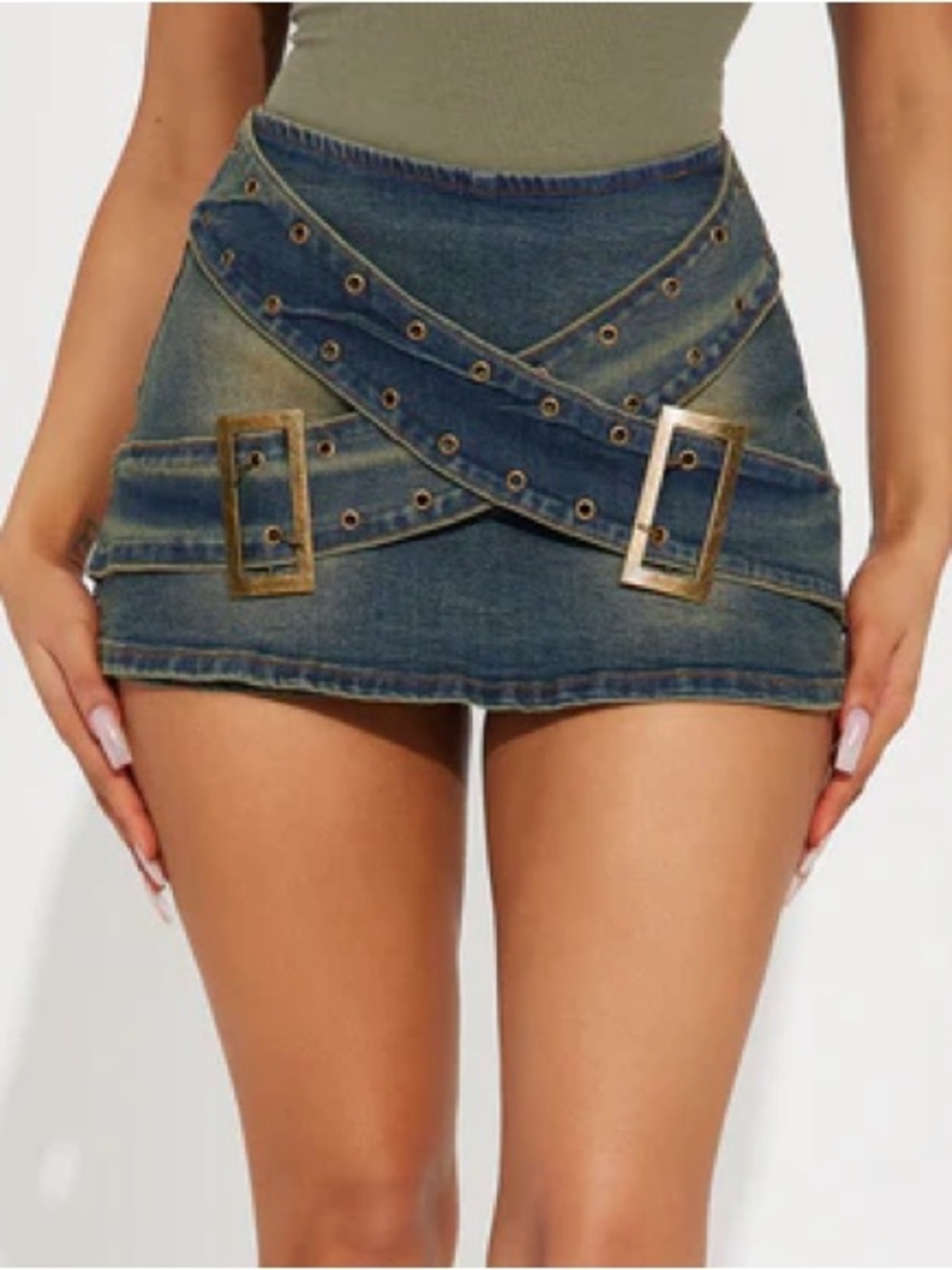Fashion Nova Belted denim micro mini skort